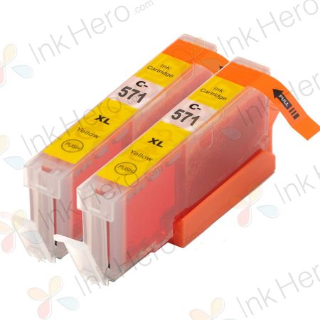 2 stuks Canon CLI-571XL inktcartridges geel hoge capaciteit (Ink Hero Huismerk)