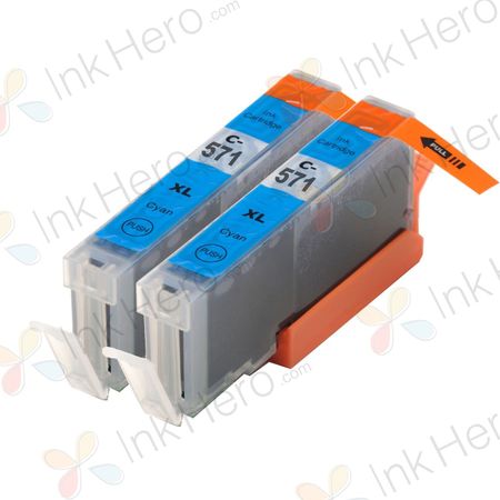 2 stuks Canon CLI-571XL inktcartridges cyaan hoge capaciteit (Ink Hero Huismerk)